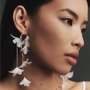 Anthropologie White Floral Drop Earrings